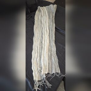 Lightweight Gray Ivory Crinkle Scarf Fringe Soft Summer Travel Wrap Unisex
